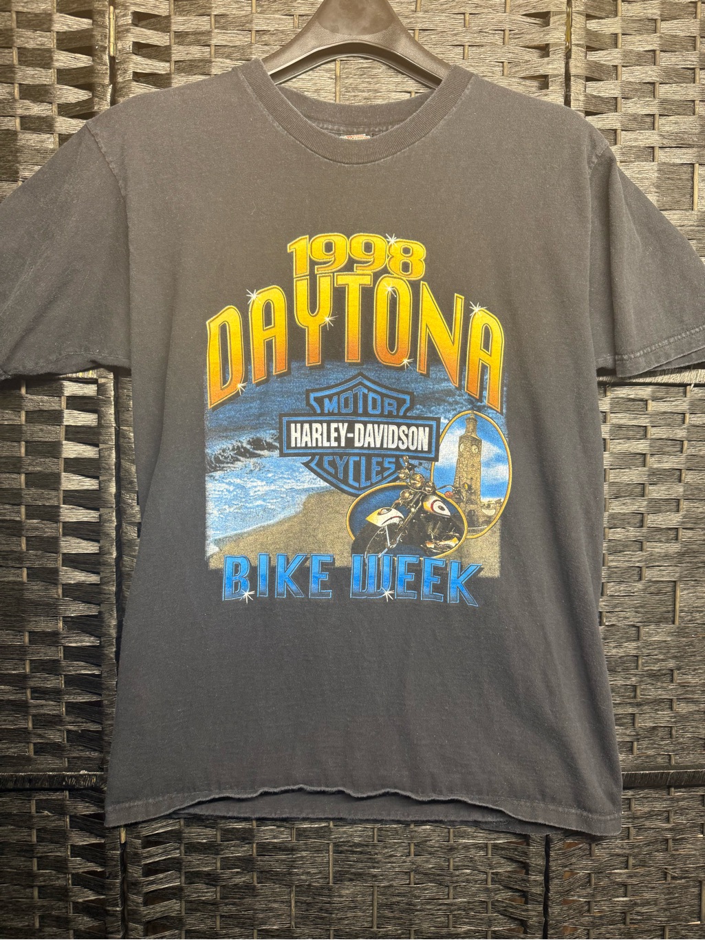 HarleyDavidson Black Tee With Yellow And Blue Daytona Graphic